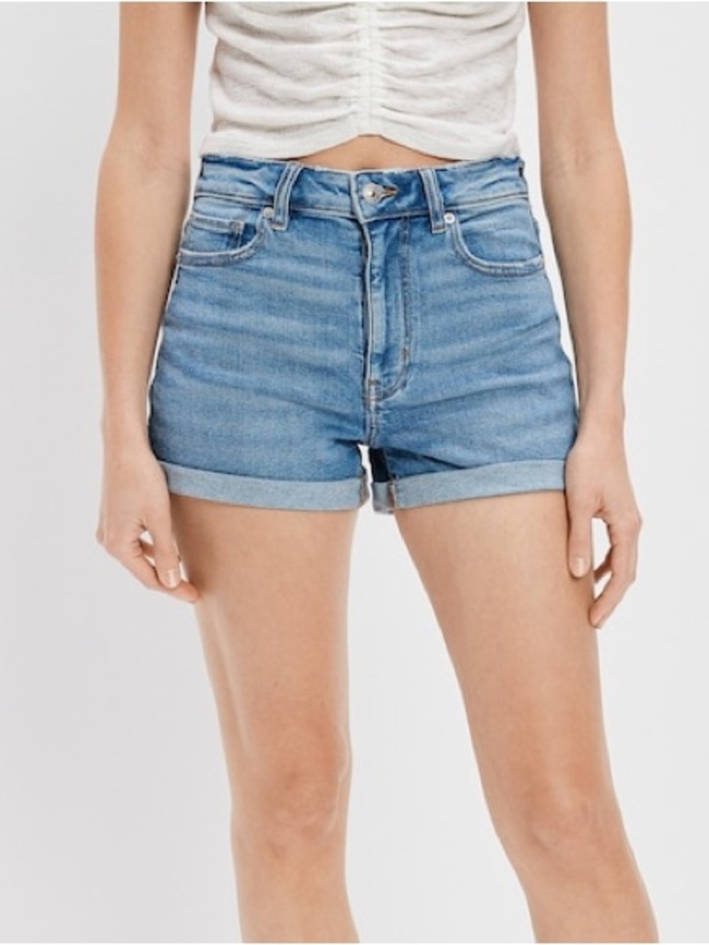 American Eagle Outfitters Light Blue Denim Roll-Cuff Women's Mom Shorts Size 000